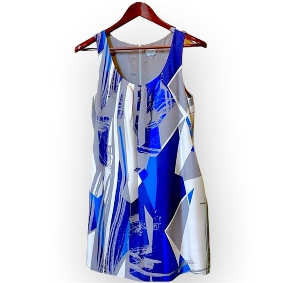 100% Silk cocoon mini dress by Oasis ,abstract print in blue/gray/cream, M - Picture 1 of 13